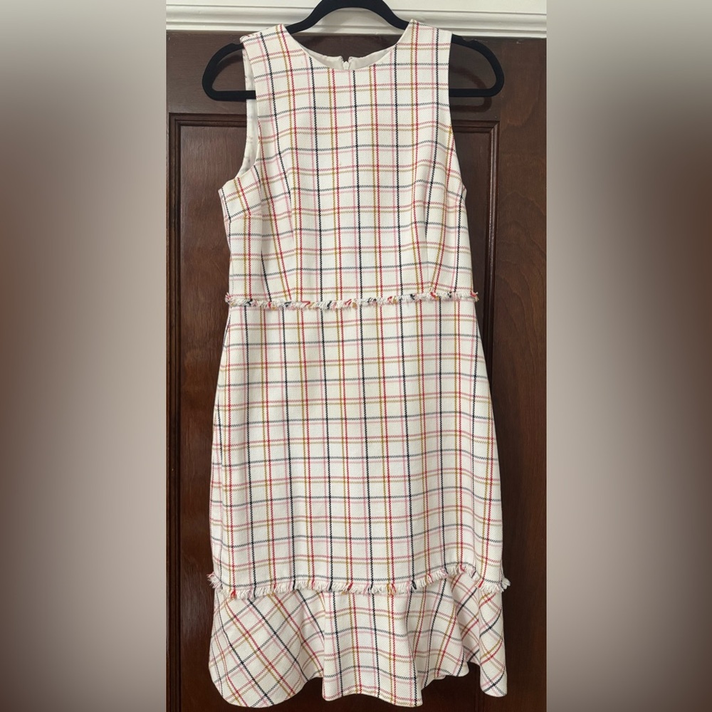 J. Crew Asymmetrical Dress with Plaid in Cream, Pink, and Yellow
